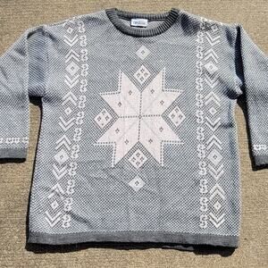 Capistrano Vintage Snowflake Sweater-Pink and Grey- Acrylic - Women Size Large